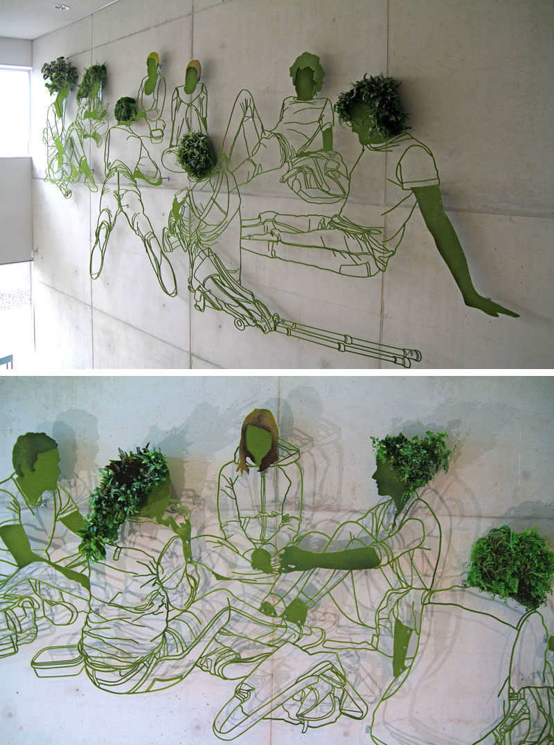 Sculptor Frank Plant has created a large steel and plant based drawing for the wall of a university in the Netherlands.