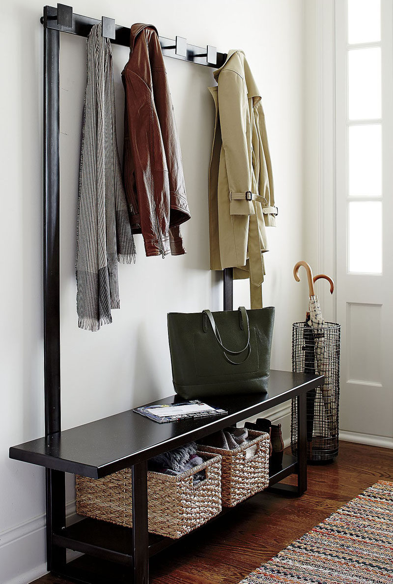 Entryway Design Ideas - 3 Different Styles Of Entryway Benches // This two-in-one bench coat rack duo creates the perfect entryway with lots of storage, a convenient place to sit, and just the right number of coat hangers.