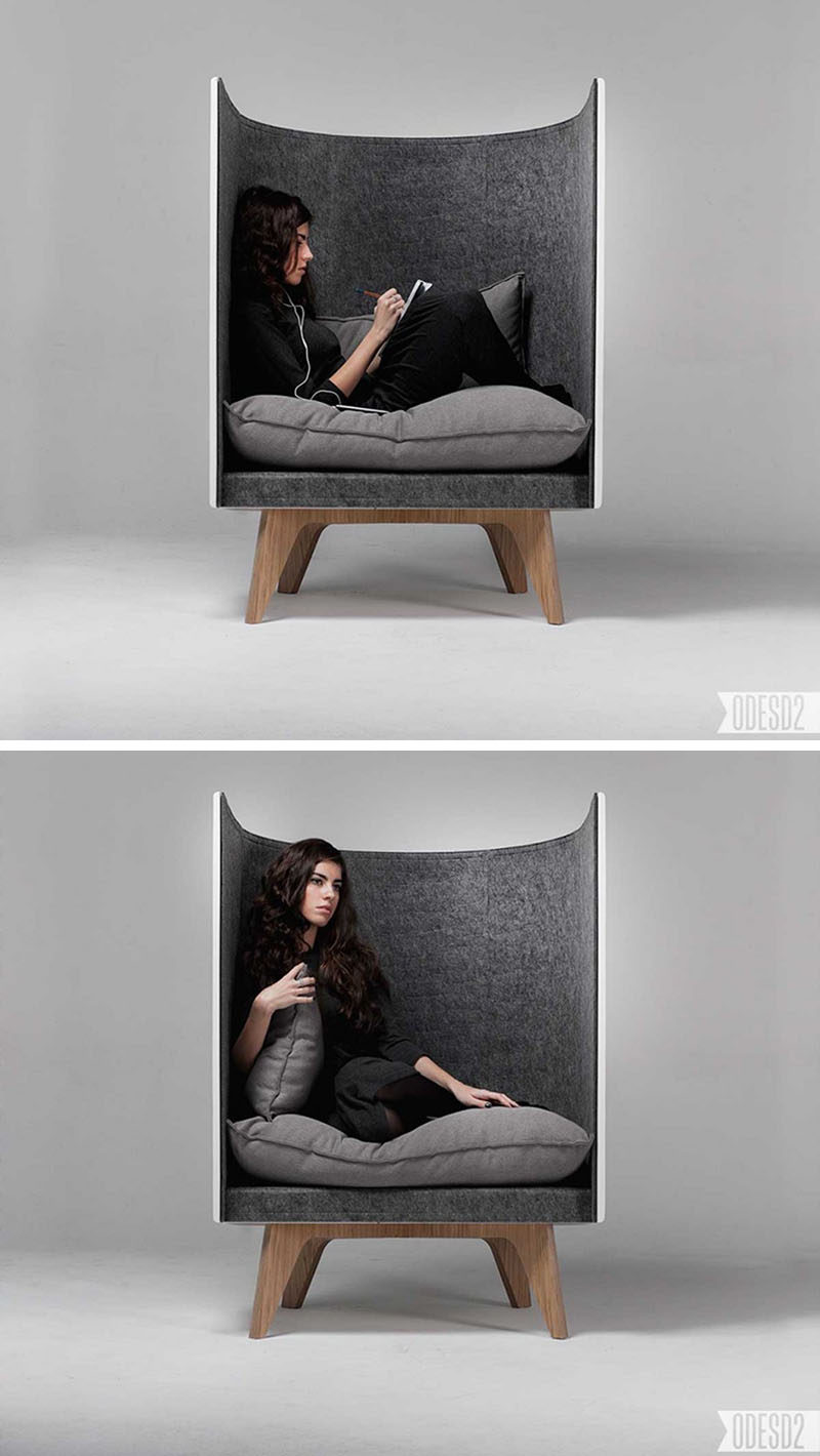 12 Comfy Chairs Perfect For Relaxing In // This chair is perfect for relaxing in and tuning out the world. The felt padding helps keep your environment quiet and the big fluffy cushions create a comfy spot to sit.