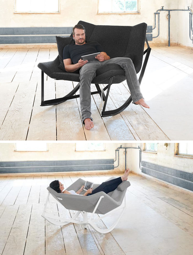 12 Comfy Chairs Perfect For Relaxing In // This rocking chair is wide enough for two people but makes for an excellent lounging chair when you're getting comfy by yourself.