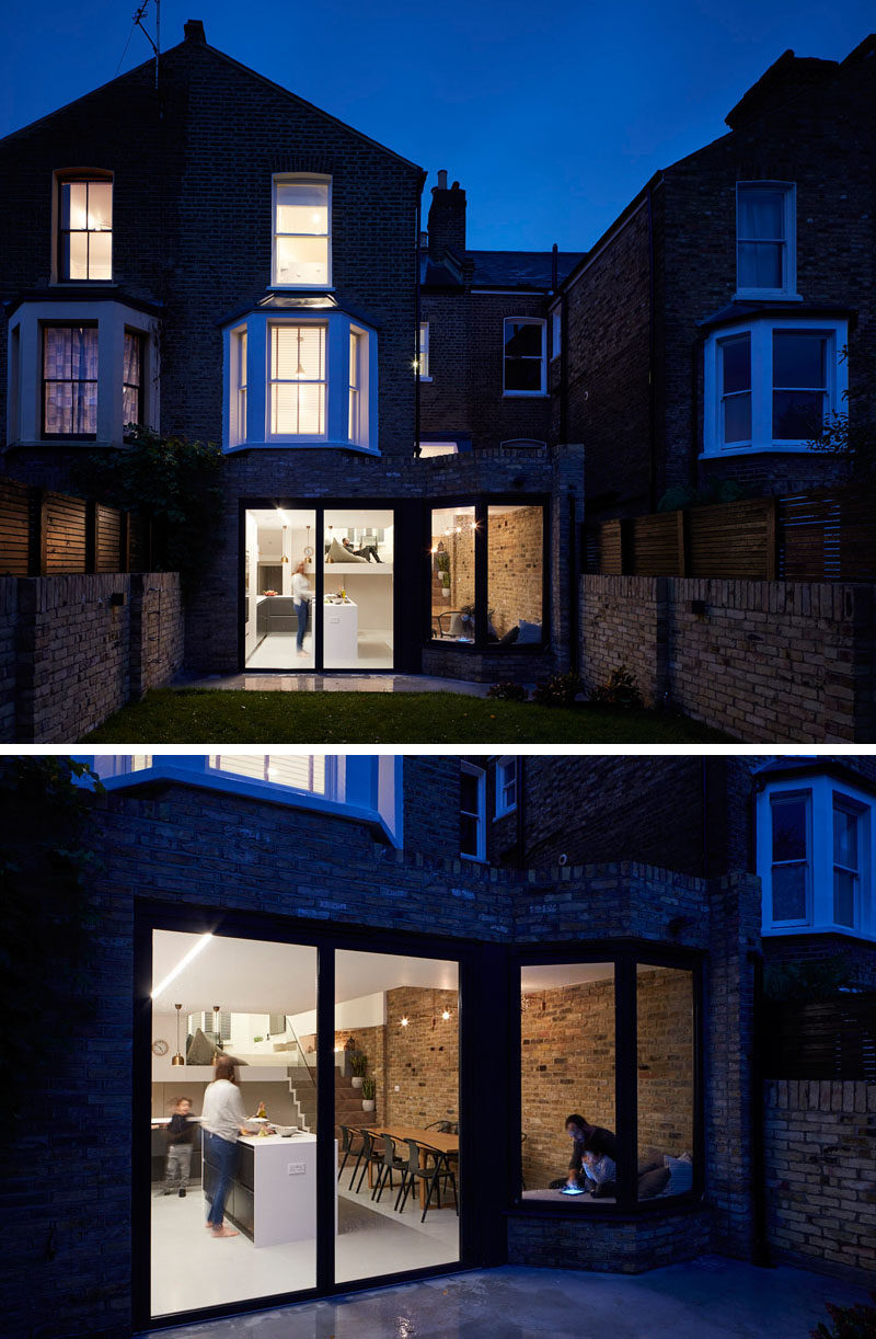 This British home has been renovated to include a modern split-level interior.