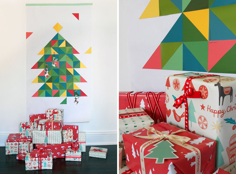 Christmas Decor Ideas - 14 DIY Alternative Modern Christmas Trees // This geometric paint chip Christmas tree is a fun way to make a customized tree that perfectly matches the rest of your interior.