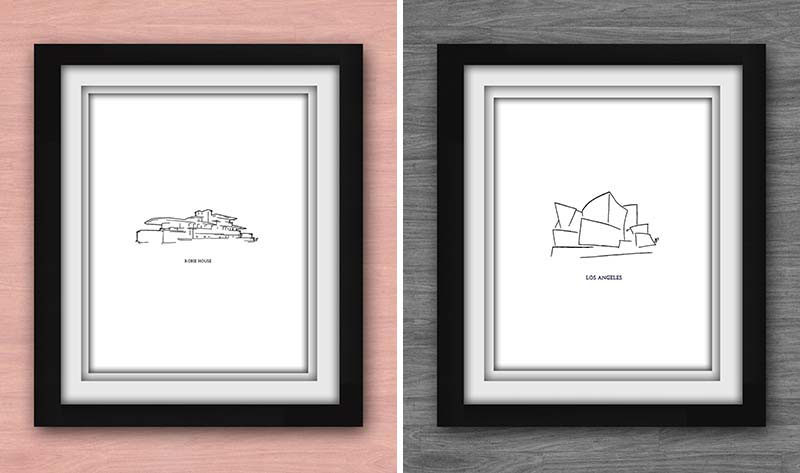 40 Awesome Gift Ideas For Architects And Interior Designers // Minimal art prints of famous buildings.