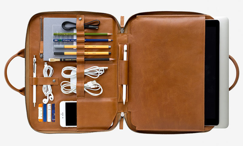 40 Awesome Gift Ideas For Architects And Interior Designers // A leather laptop carrying case with room for everything you need when working offsite.