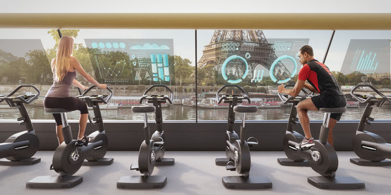 A group of designers have proposed the Paris Navigating Gym - a fitness center on a boat that uses human energy to propel the boat down the Seine River.