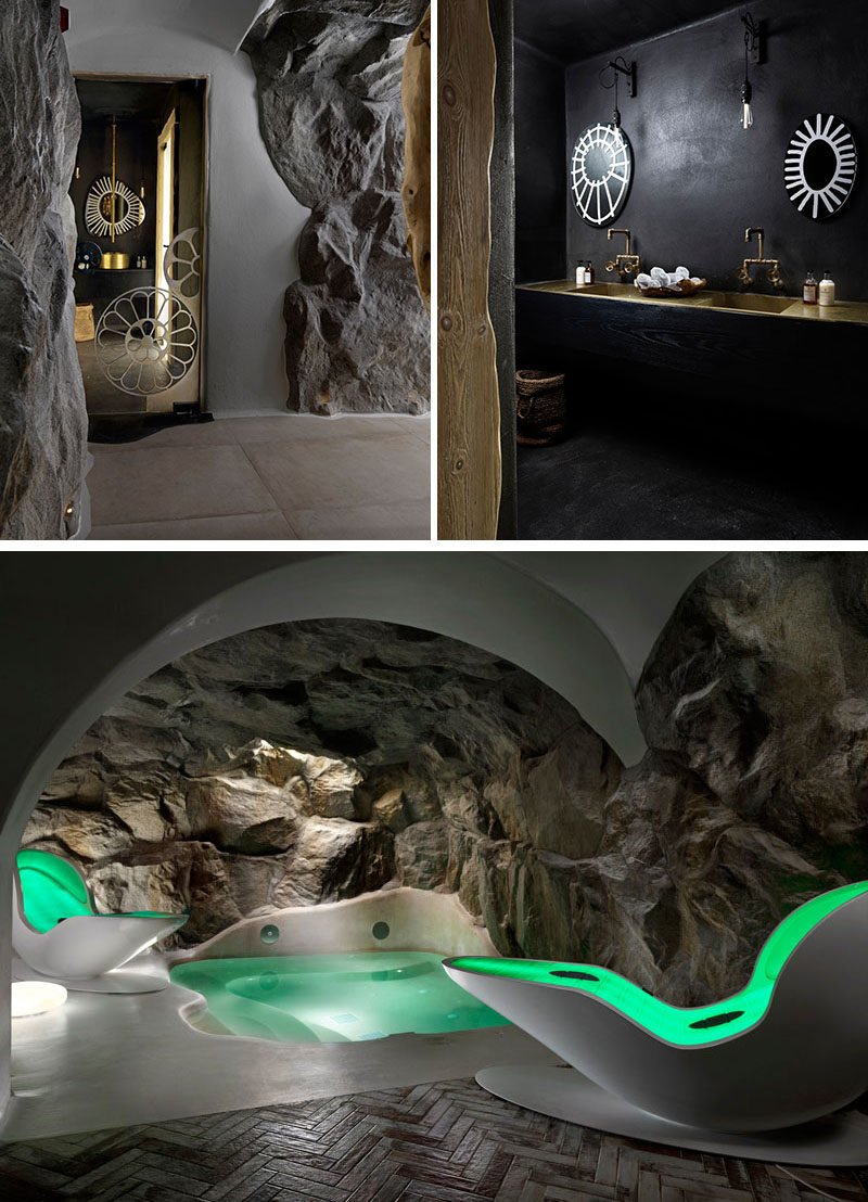 At this hotel spa, walls of stone help to create a unique and relaxing experience.
