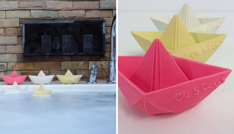 Gift Guide - 30+ Gift Ideas For The Modern Kid In Your Life // These little origami boats are made from natural, biodegradable latex allowing them to float freely around in the tub and are easy to clean, preventing the growth of mold or mildew.