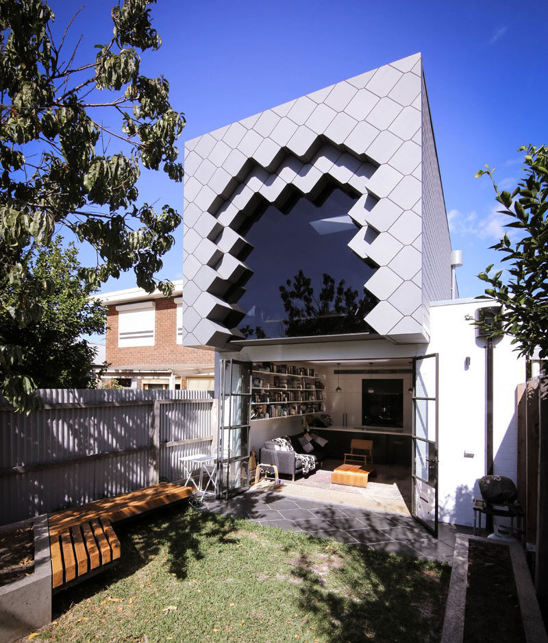 A tessellated pattern was used to create a unique facade for this home addition in Australia.
