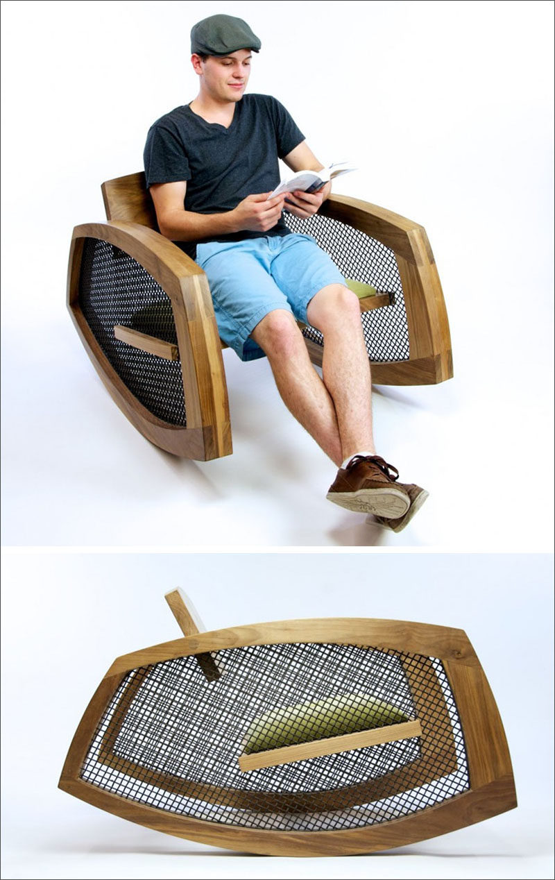 Furniture Ideas - 14 Awesome Modern Rocking Chair Designs // The seat of this modern rocking chair is suspended between the wire mesh that makes up the sides of chair.