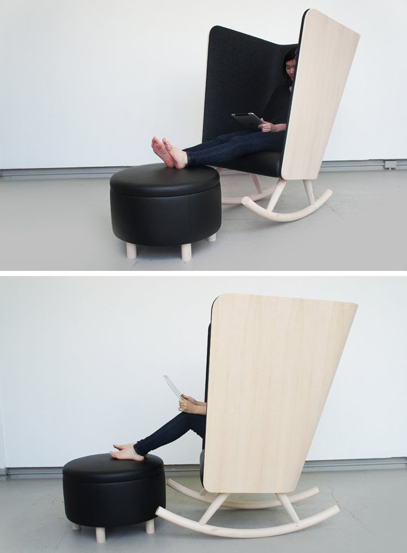 Furniture Ideas - 14 Awesome Modern Rocking Chair Designs // The super high sides and back of this rocking chair and the felt around it create a temporary escape from the rest of the world.