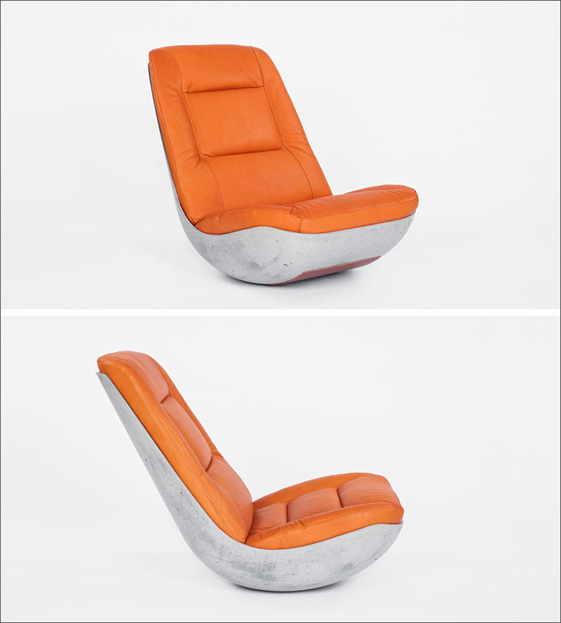 Furniture Ideas - 14 Awesome Modern Rocking Chair Designs // The bottom of this concrete and leather chair is rounded just enough to create a soft rock when you sit in it.