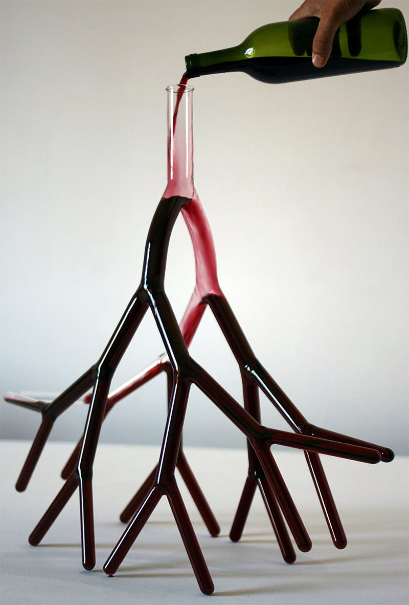 10 Unique Modern Wine Decanters // This hand blown glass wine decanter was designed to resemble the look of blood vessels and root systems. 