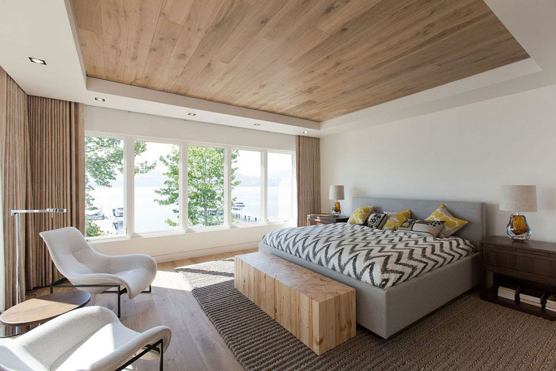 Bedroom Design Idea - 7 Ways To Create A Warm And Cozy Bedroom // Create a wood ceiling or use wood furniture to add warmth to your bedroom.