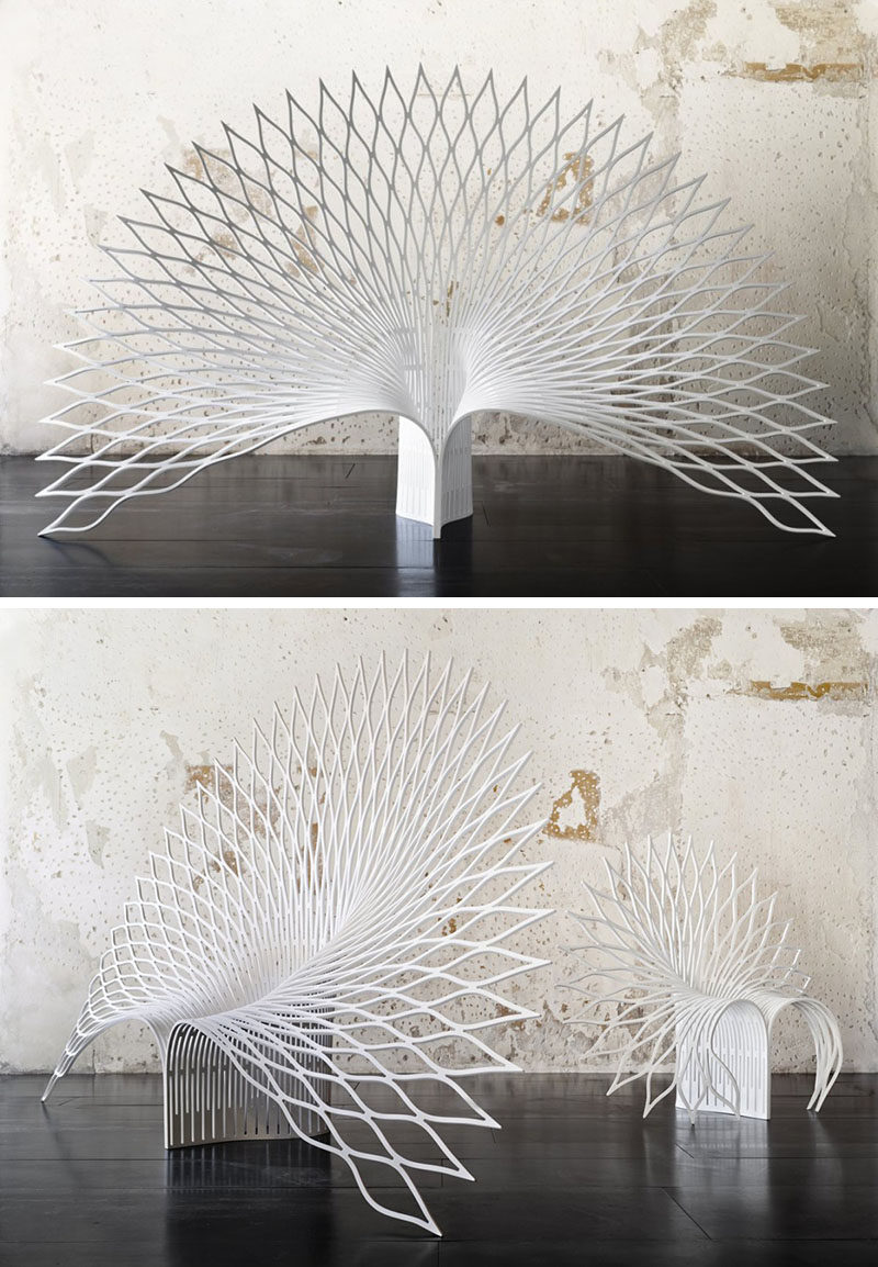 Furniture Ideas - 28 Accent Chairs For A Dramatic Living Room // A sheet of acrylic composite was manipulated to create these unique chairs inspired by the opening of flower or the fanning of a peacock’s tail feathers.