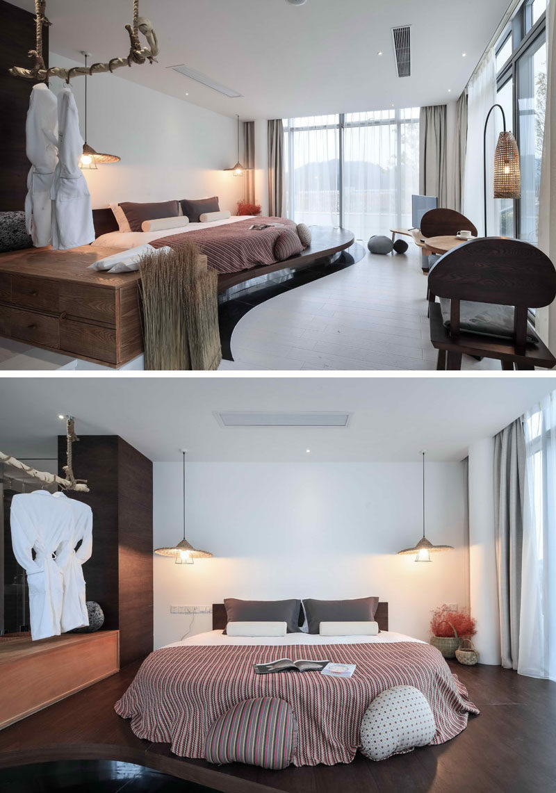 Hotel Room Design Ideas To Use In Your Own Bedroom // Put your bed on a platform to highlight it in the room.