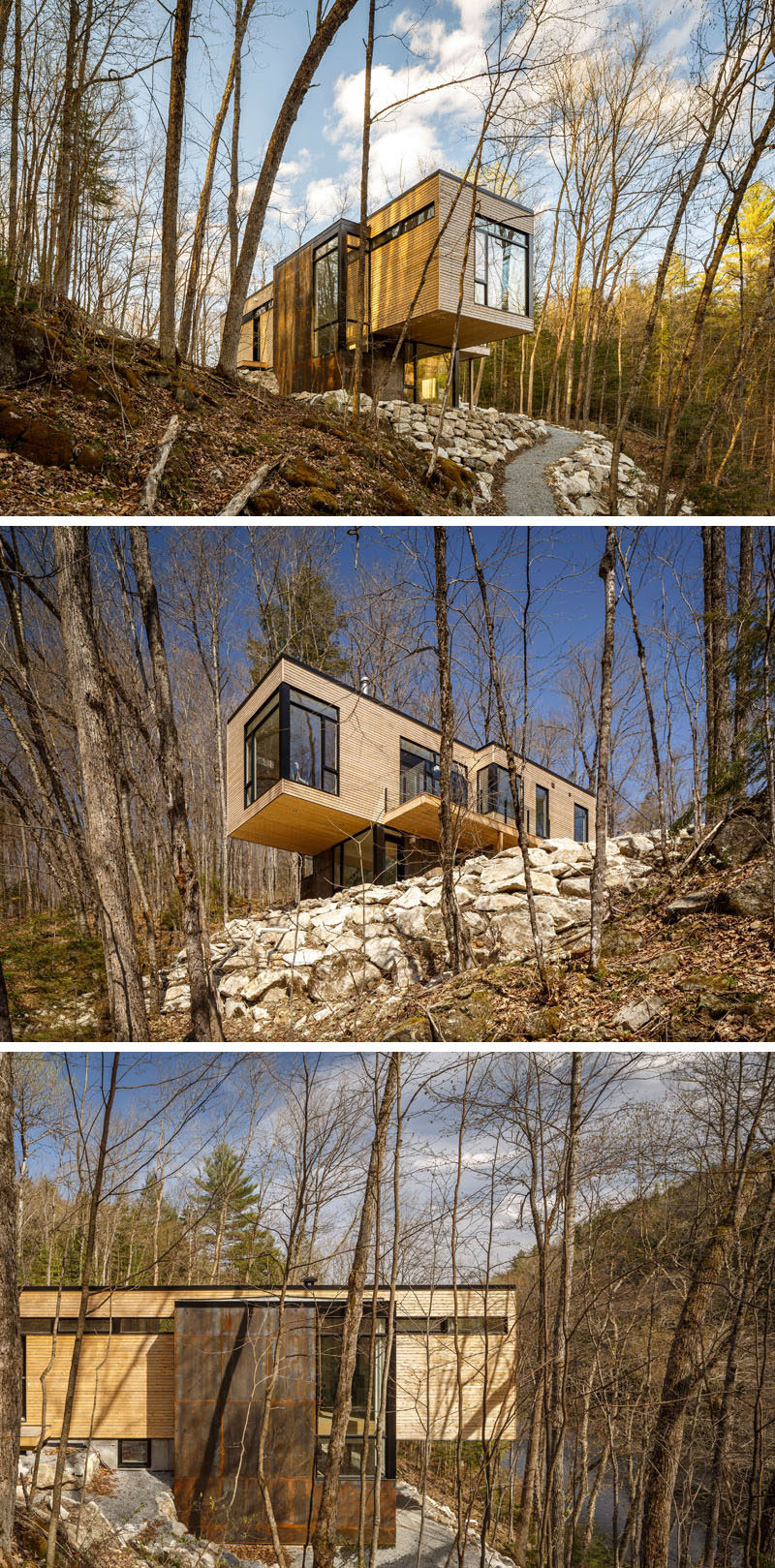 18 Modern House In The Forest // The trees of the forest around this house help filter the natural light that streams into the home.