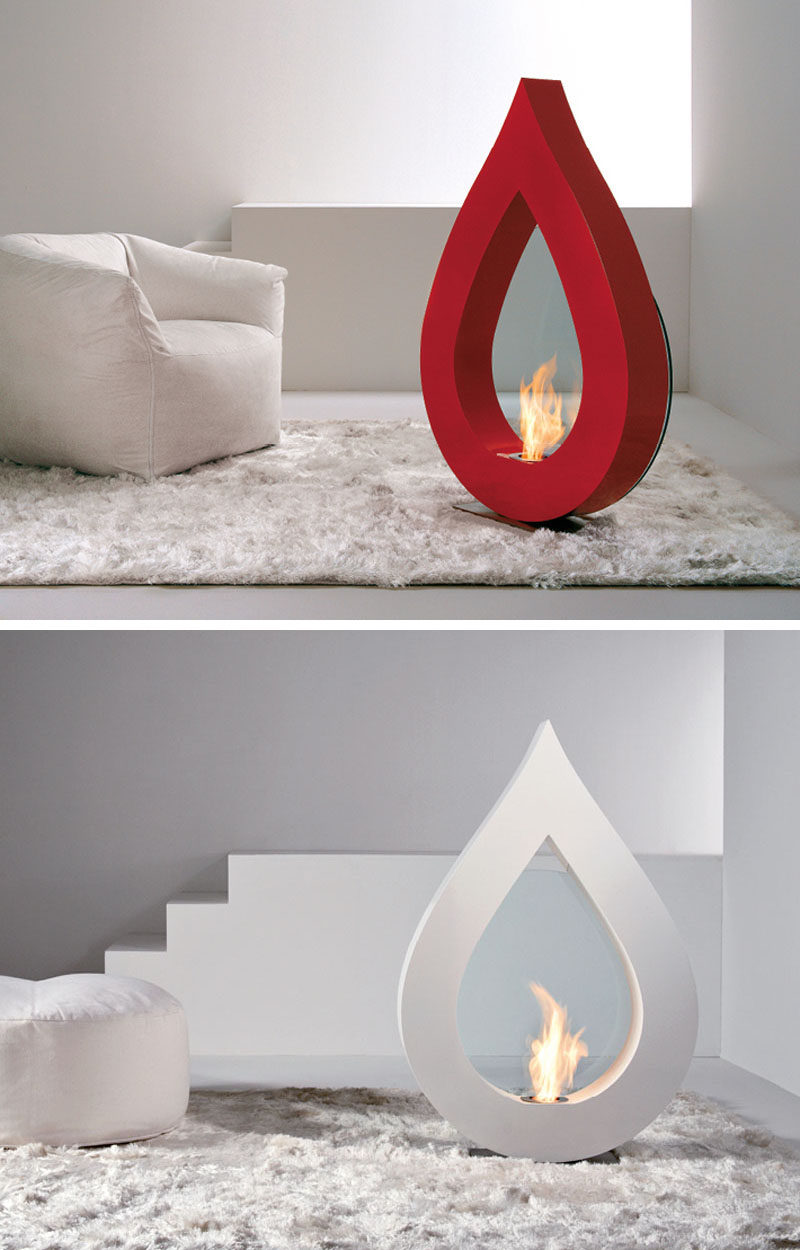Warm Up Your Life With These 13 Freestanding Fireplace Designs // The unique shape of this portable freestanding fireplace allows it to be enjoyed as an artistic sculptural piece when the fire isn't turned on.