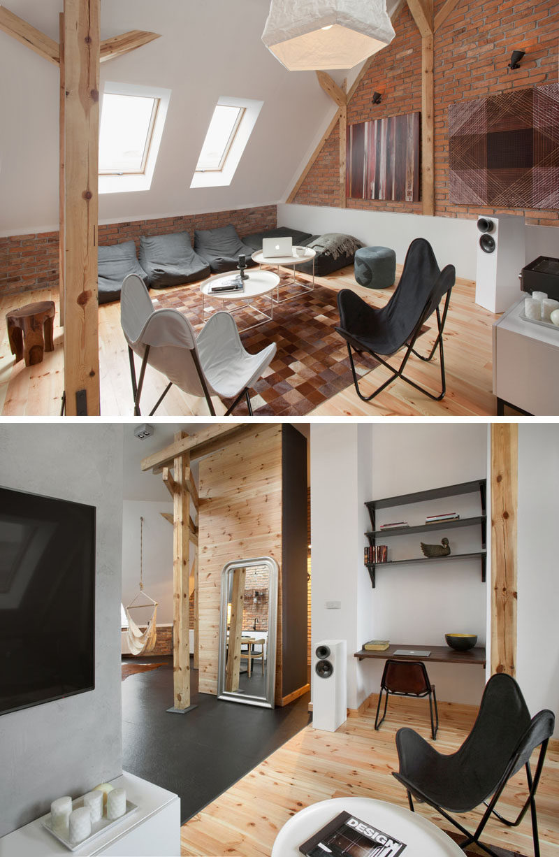 This loft in an old nineteenth century building in Poland was transformed into a contemporary apartment.