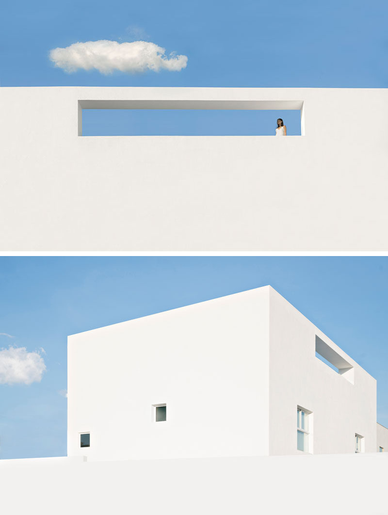 This modern home in Mexico has bright white exterior walls.