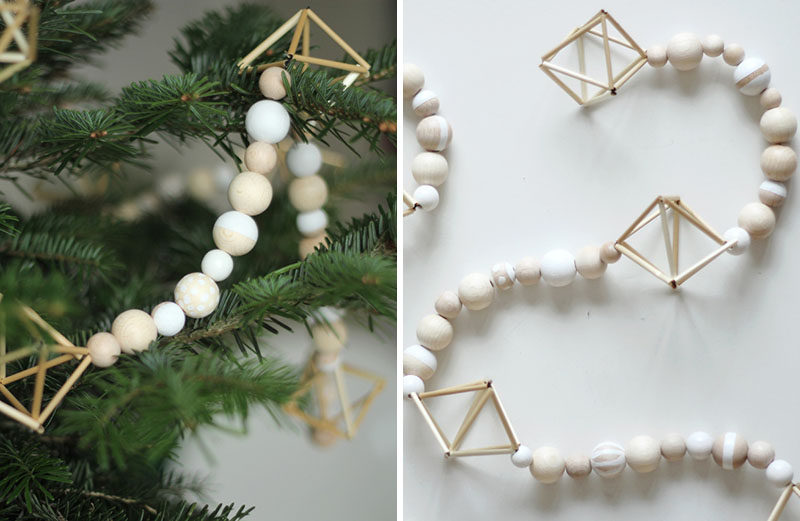 30 Modern Christmas Decor Ideas For Your Home // Wooden beads and himmelis on this DIY garland give it a Scandinavian look and help create a natural and modern piece of Christmas decor.