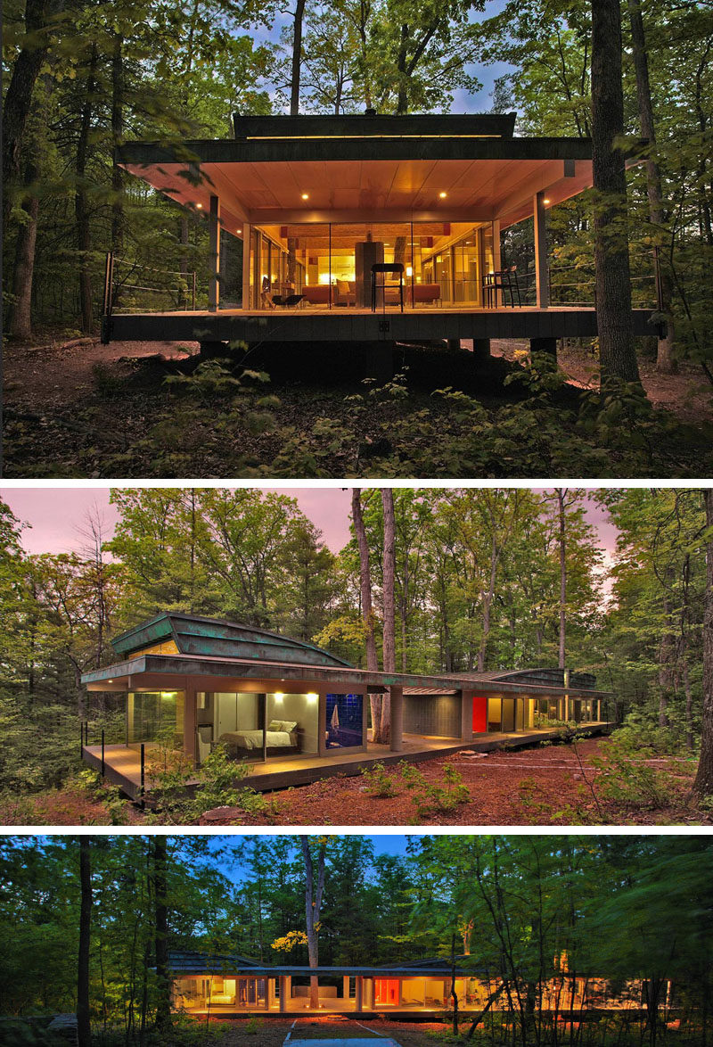 18 Modern House In The Forest // Rather than cut down the trees to make room for the house, the trees in this forest became part of the house design.