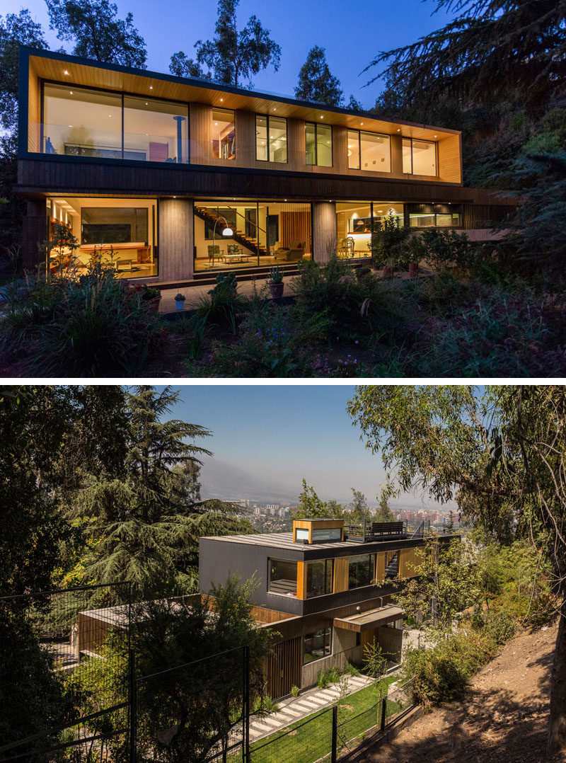 18 Modern House In The Forest // This family house might be surrounded by the hillside forest but it also has beautiful views of the city below.