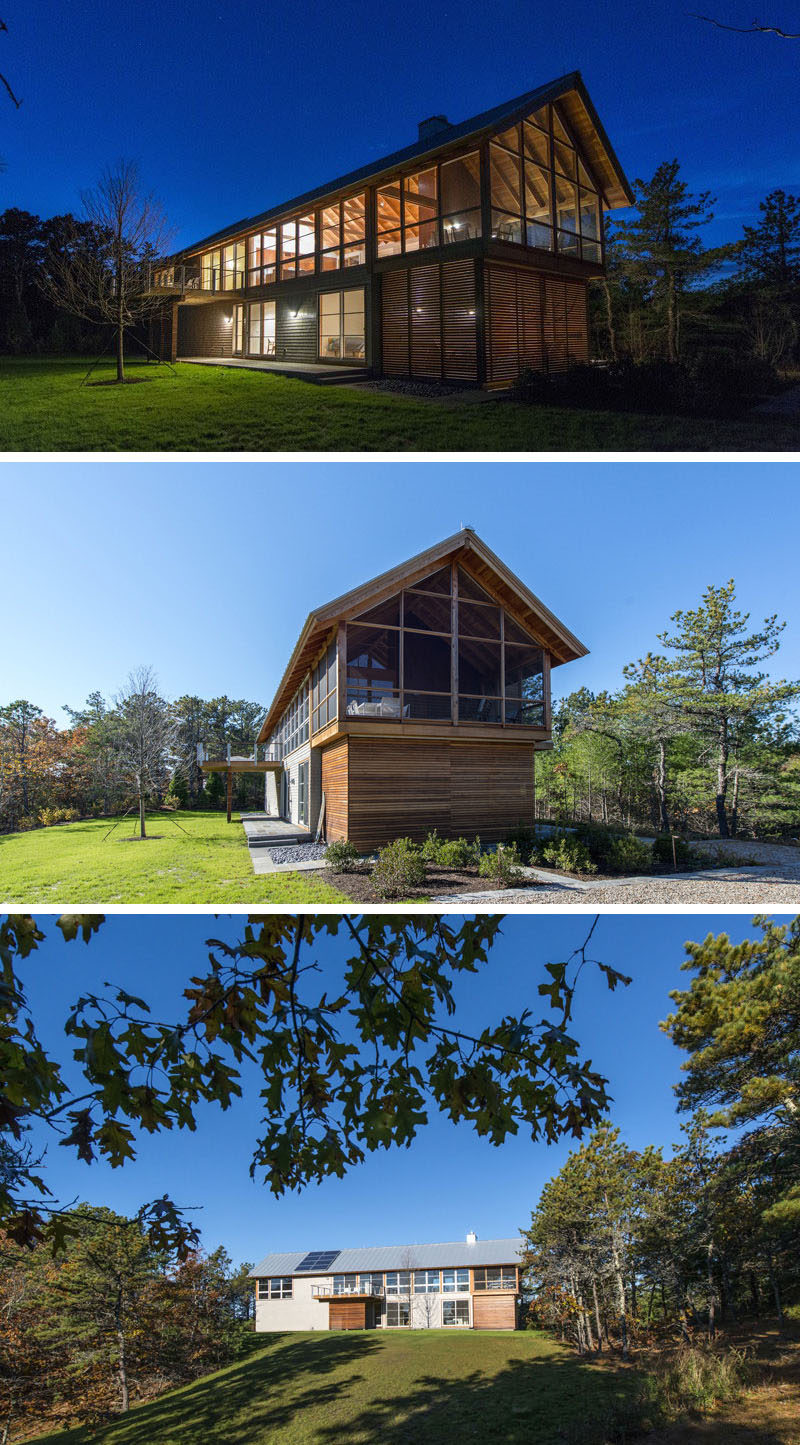 18 Modern House In The Forest // Lots of natural light streams through the windows of this large cabin surrounded by woodland.