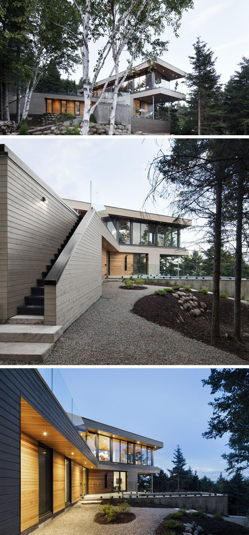 18 Modern House In The Forest // The design of this house lets the home owners enjoy the views of the surrounding forest and river.