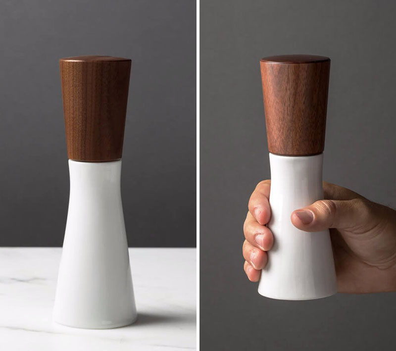 Essential Kitchen Tools - Salt and Pepper Mills // A ceramic base and a dark wood top create a nice contrast that gives the mill a sophisticated look and feel.