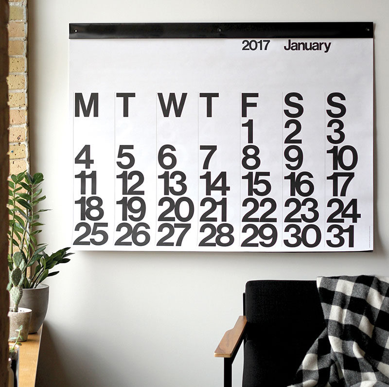 13 Modern Wall Calendars To Get You Organized For 2017 // A large minimal calendar like this one will help you keep track of what day it is at a quick glance.