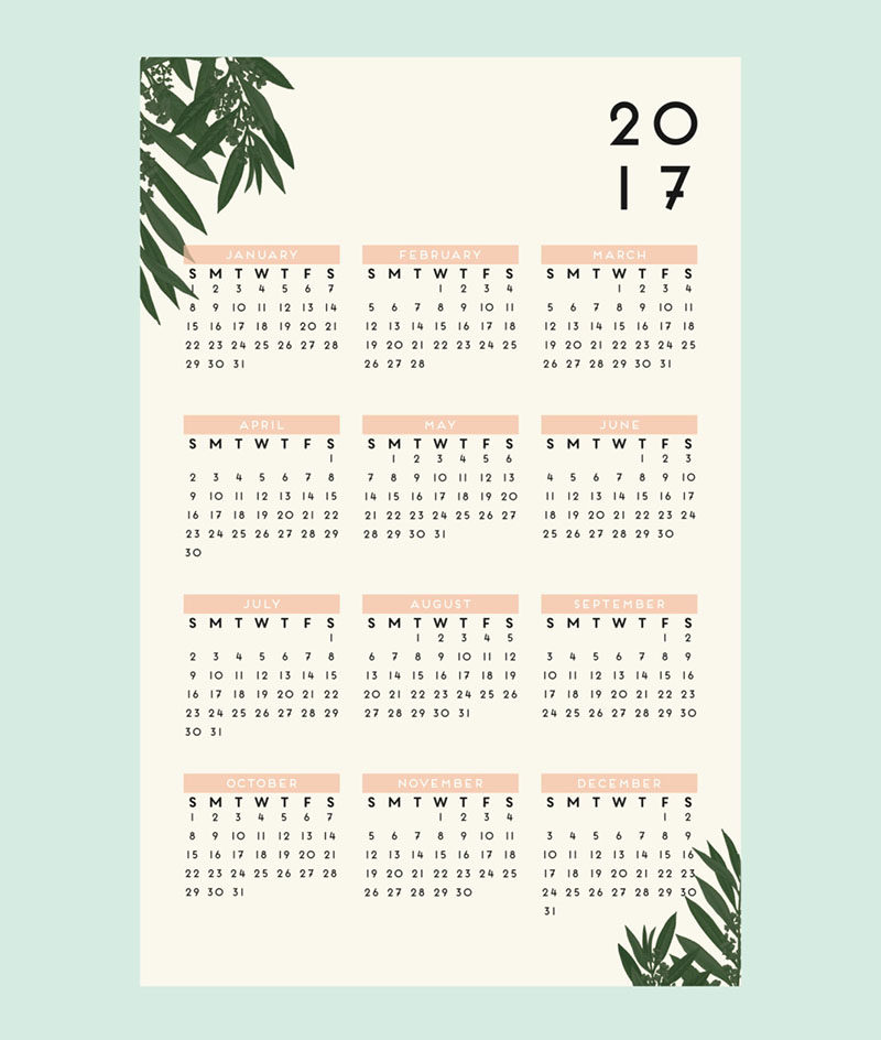 13 Modern Wall Calendars To Get You Organized For 2017 // Hang onto the botanical trend all throughout 2017 with this minimal, modern botanical wall calendar.