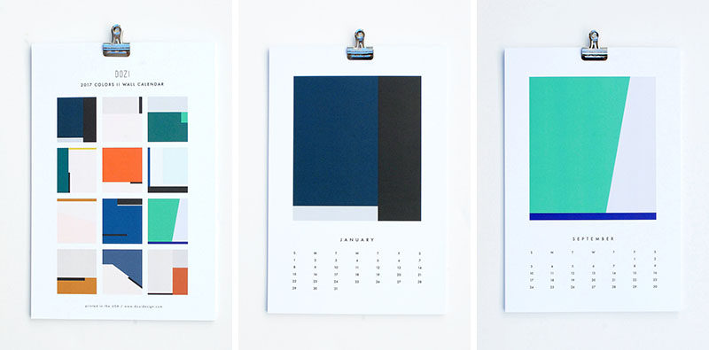 13 Modern Wall Calendars To Get You Organized For 2017 // Simple color blocking on this minimalist calendar adds just the right amount of life to your walls and has enough space between the days to write down important dates.