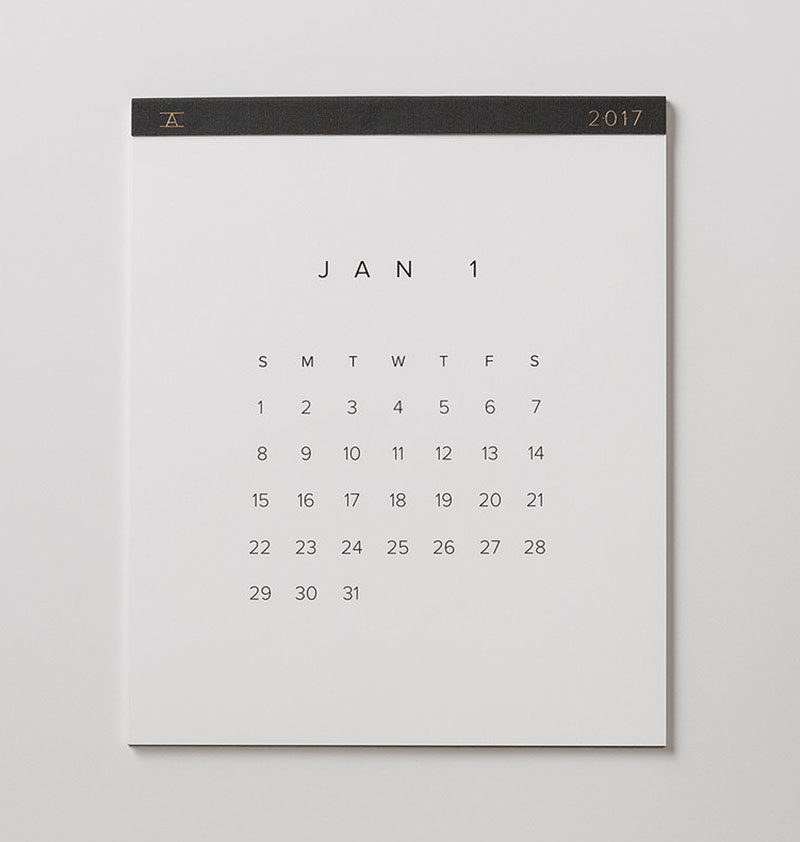 13 Modern Wall Calendars To Get You Organized For 2017 // Perfect for super minimalists, this calendar has the bare minimum when it comes to details so you won't feel overwhelmed by lines or designs.