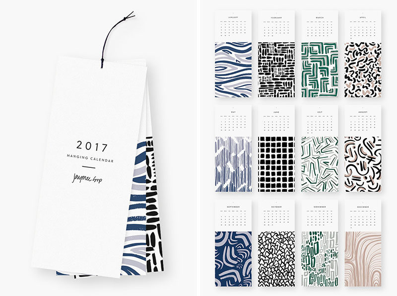 13 Modern Wall Calendars To Get You Organized For 2017 // Each month of this calendar has a different artistic print at the bottom that can be cut off at the end of the month and hung to be used as art.