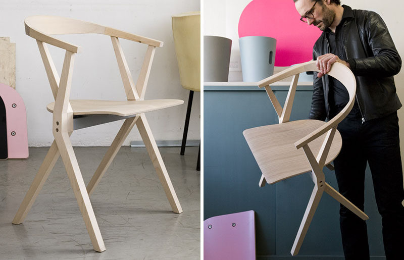 Furniture Ideas - 14 Modern Wood Chairs For Your Dining Room // The seat and back legs of this chair can be folded up to make it easier to store them when they aren't being used, but the curved wood seat makes it more comfortable than your average folding chair.