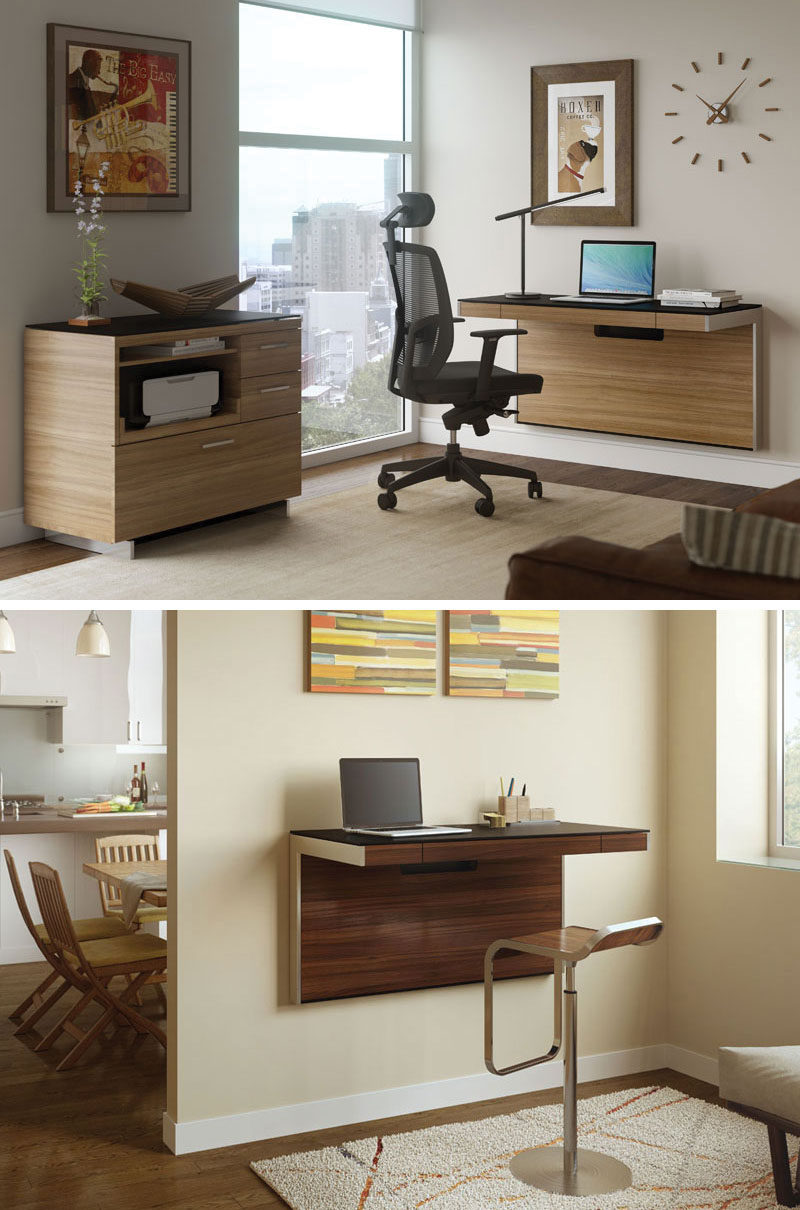 16 Wall Desk Ideas That Are Great For Small Spaces // These mounted wall desks save space, look great, and give you an office space without needing a dedicated room.