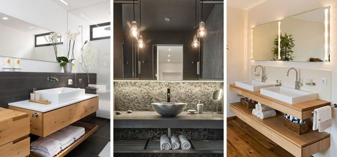 Bathroom Design Idea – An Open Shelf Below The Countertop (17 Pictures)