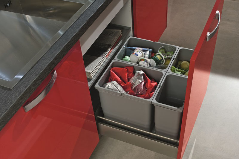 Kitchen Design Idea - Hide Pull Out Trash Bins In Your Cabinetry // Multiple bins help you separate your garbage, recycling, and compost but keep it all in one place.