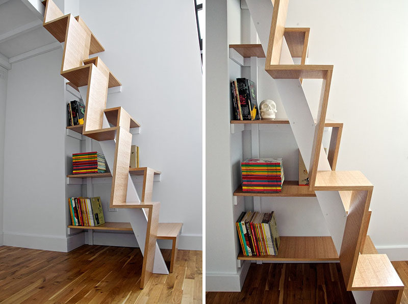 13 Stair Design Ideas For Small Spaces // The treads on these stairs alternate heights and are quite vertical, making them easy to climb and preventing them from taking up too much space.