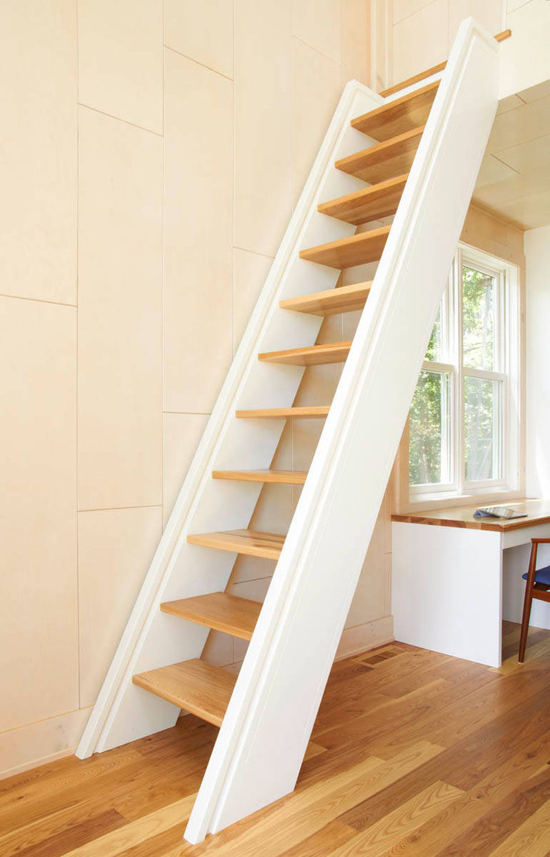 13 Stair Design Ideas For Small Spaces // A super vertical staircase, like this one, frees up space around the stairs but feels more sturdy than a completely vertical ladder.