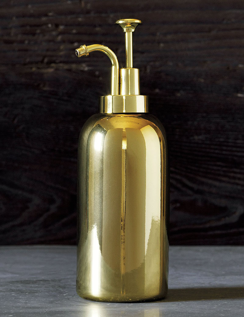 Bathroom Decor Ideas- Sophisticated Soap Dispensers // A gleaming gold soap dispenser adds a sophisticated glam to your bathroom and works with nearly every bathroom interior.