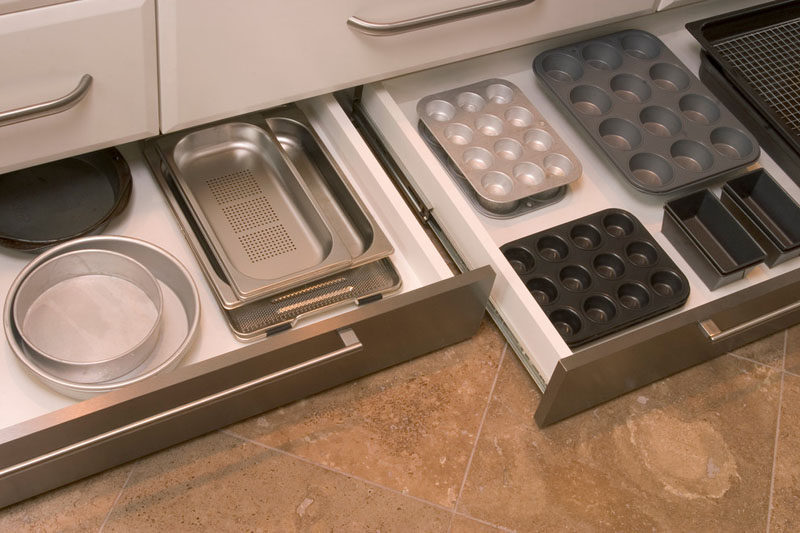 Kitchen Design Idea - Toe Kick Drawers // Storage for all your baking trays, pans and cooking essentials.