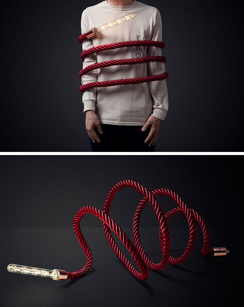 This unique lamp design includes a rope that can be bent or twisted into different shapes