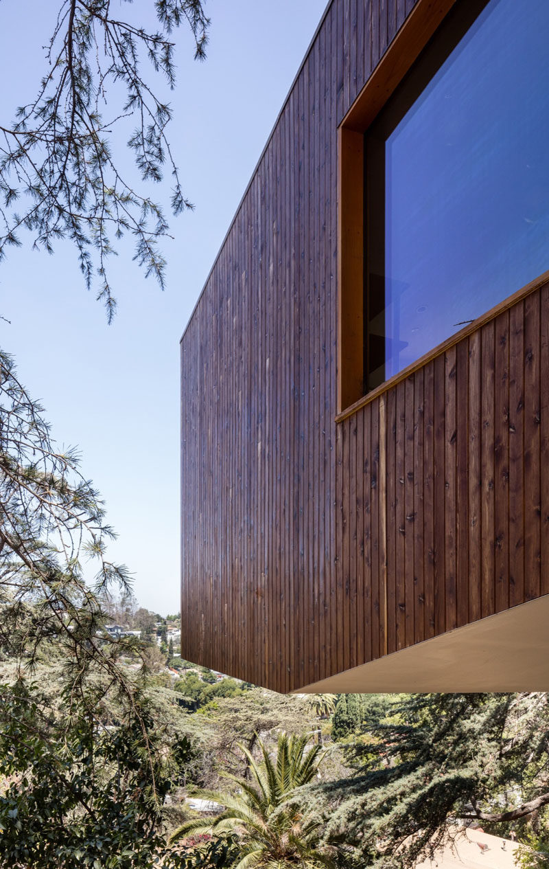 The architects cantilevered a section of this Los Angeles house to protect the native yard below.