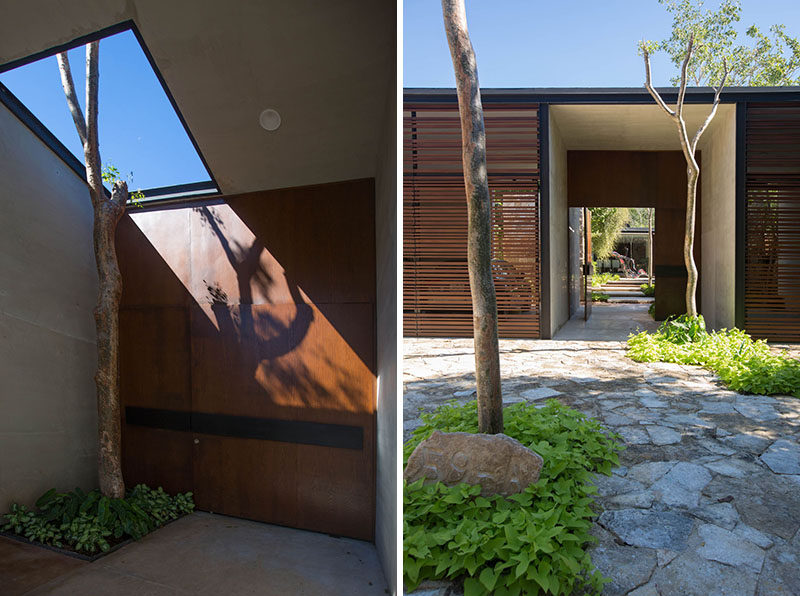 When arriving at this home, a large steel door greets you and gives you access to an inner courtyard before reaching the main house.