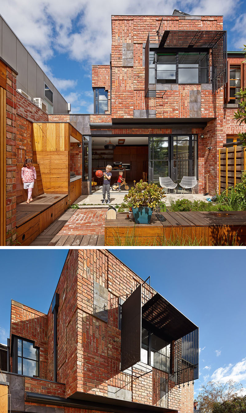14 Modern Houses Made Of Brick // Bricks arranged in different directions create a patchwork design on the exterior of this family house.