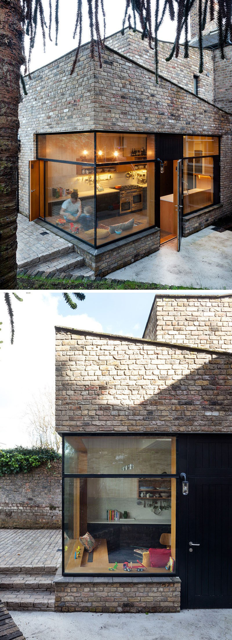 14 Modern Houses Made Of Brick // This brick extension matches the rest of the brick exterior and features large windows to maximize the amount of natural light in the home.