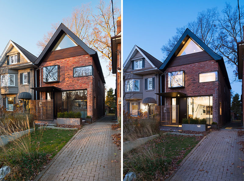 14 Modern Houses Made Of Brick // The bricks used on the front exterior of this family home are were preserved and repaired during the redesign of this house that was originally built in the early 1930s.