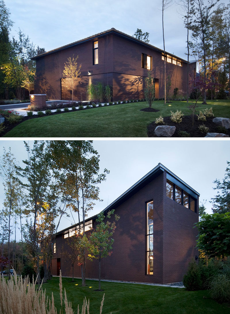 14 Modern Houses Made Of Brick // The clay bricks and cedar paneling on the exterior of this family home were both sourced directly from the area.
