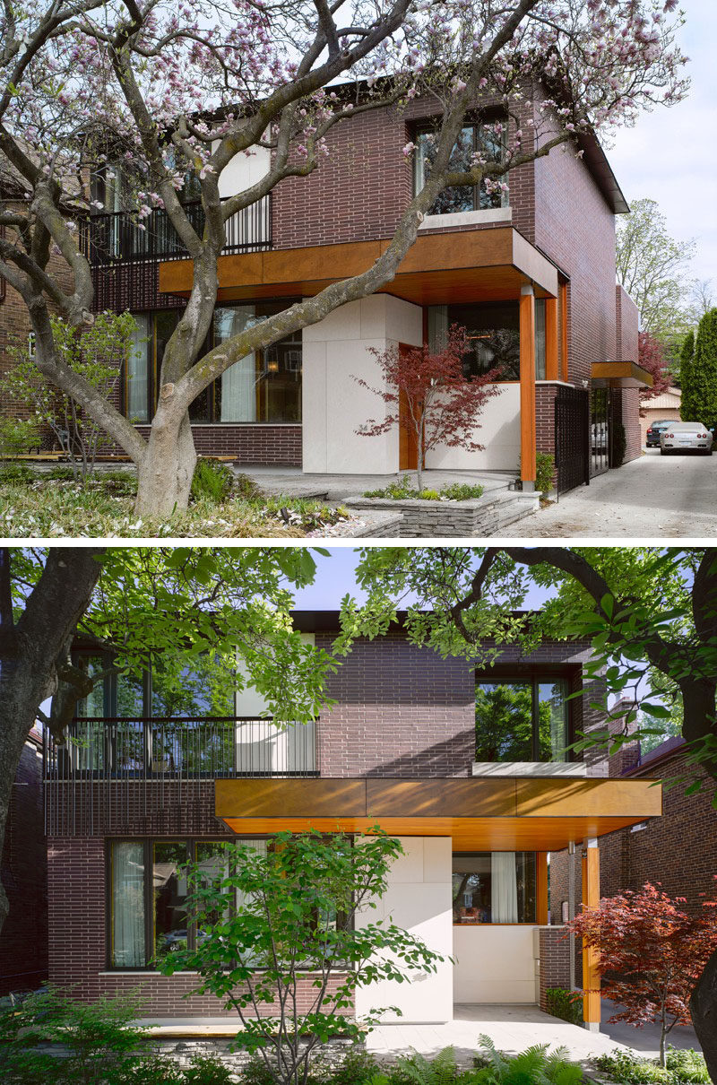 14 Modern Houses Made Of Brick // The bricks used on the exterior of this suburban home give it a timeless look that fits in with the other homes in the neighborhood and will help it age gracefully.